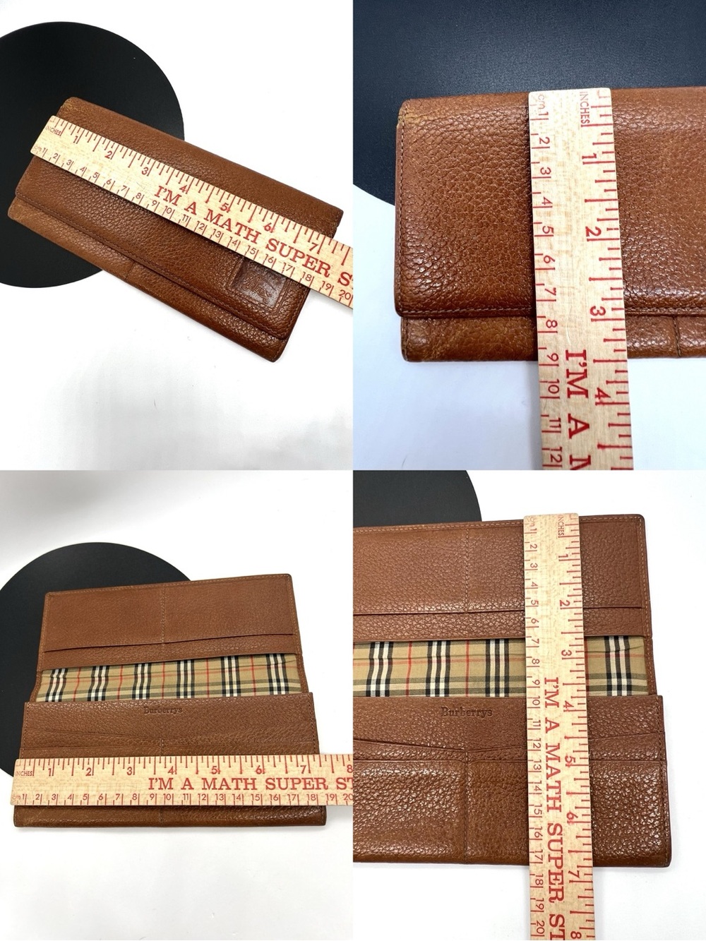 Vintage Burberrys Brown Leather Continental Long Wallet Nova Check England - Picture 14 of 15